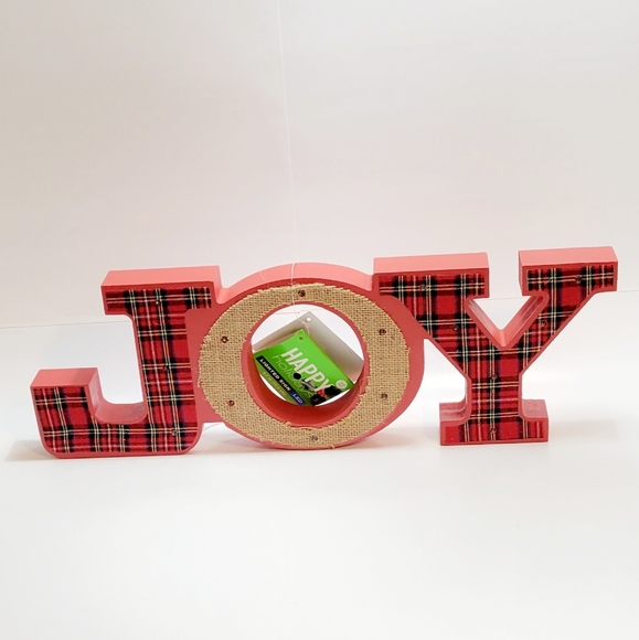 New JOY Sign Light-up Holiday Decor, Holiday Red Plaid, and Burlap - Picture 2 of 7